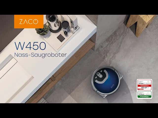 ZACO W450 NASS-SAUGROBOTER  // MIT GETRENNTEM FRISCH- &amp; SCHMUTZWASSERTANK - Official Video Deutsch